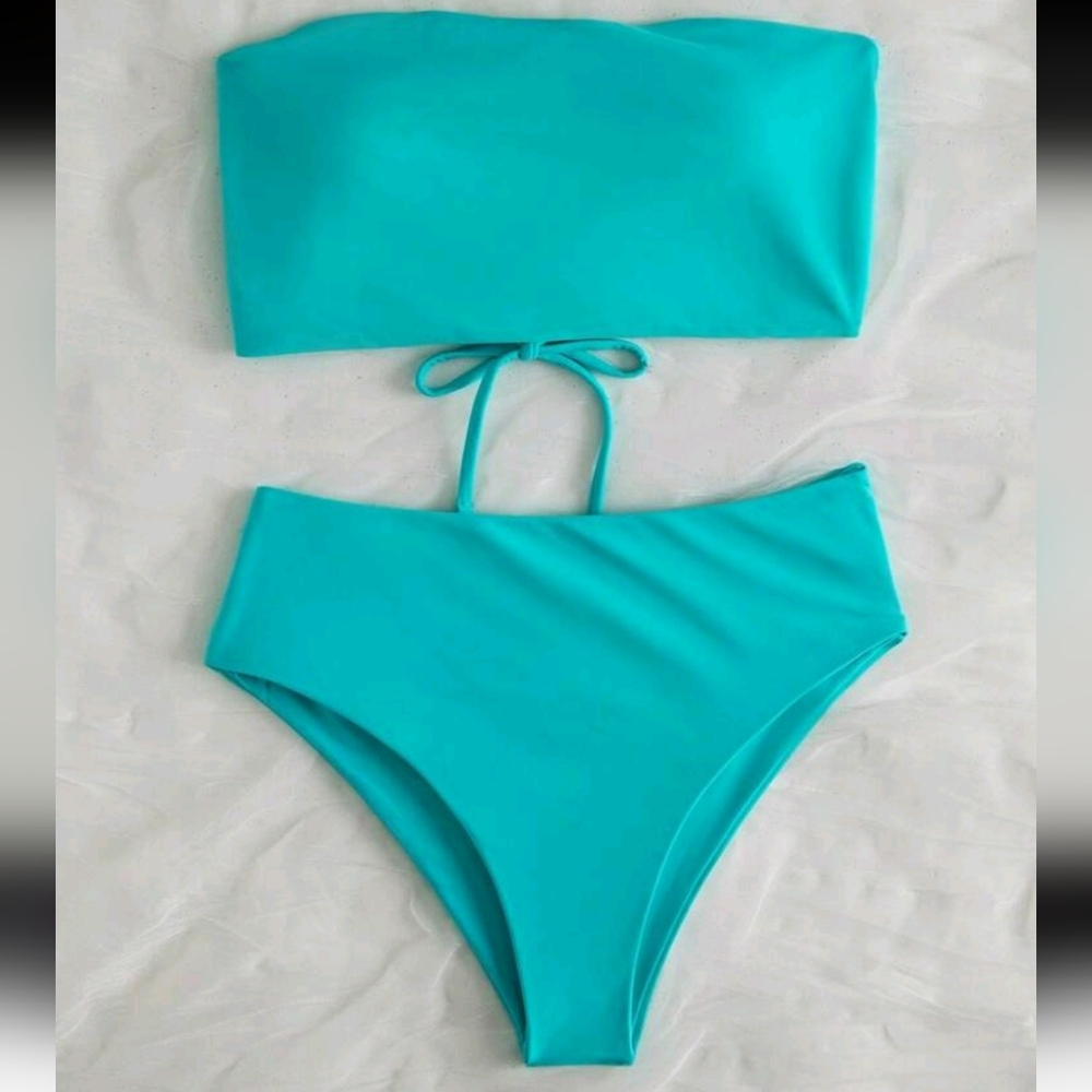 NWOT Tie Back Bandeau 2 Piece Bikini Set, L (8-10), Blue